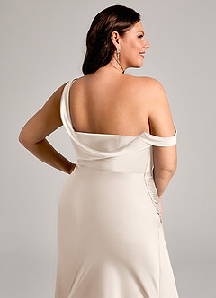 Azazie Madelyn Vestidos de damas de honor Vestido Alabastro Blanco de Satén Elástico de Corte Sirena Convertible con Un hombro image13