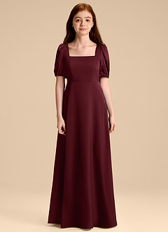 Azazie Briar Junior Vestido de Cabernet de Satén Elástico de Corte en A con Lazo image7