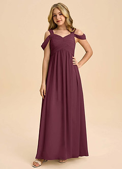 Azazie Lianne Junior Cabernet A-Line Off the Shoulder Chiffon Dress image3