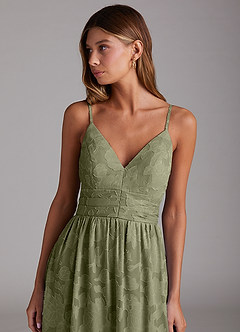 Azazie Nathalia Bridesmaid Dresses Pistachio A-Line Bow Floral Burnout Dress image5