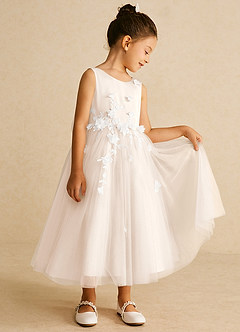 Azazie Tillie Flower Girl Dresses White Alabaster A-Line Lace Tulle Dress image2
