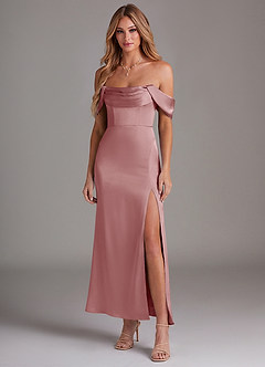 Azazie Saige Bridesmaid Dresses Dusty Rose Mermaid Off the Shoulder Stretch Satin Dress image3