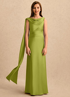 Azazie Sanah Girls Formal Flower Girl Klänningar Klänning A-Line i Stretch Satin Plisserad image4