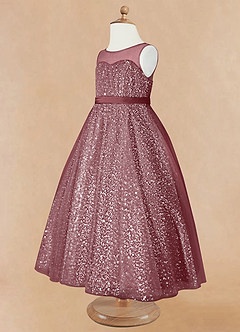 Azazie Siwa Robe Demoiselle D'honneur Fillette Robe Trapèze en Tulle Perlé Rose Du Désert image7