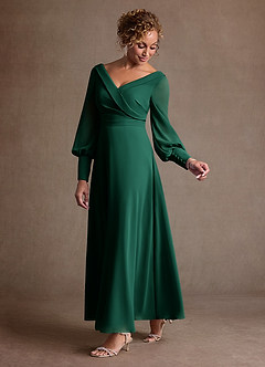 Azazie Paterson Klänningar till brudens mor Klä A-Line i Chiffong Plisserad Smaragdgrön image5