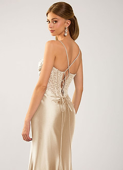 Marenmarka Champagne Beading Corset Satin Prom Dress image5