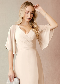 Azazie Cierra Bridesmaid Dresses White Alabaster A-Line V-Neck Chiffon Dress image6