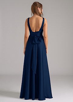 Azazie Kora Bridesmaid Dresses Dark Navy A-Line Pleated Stretch Satin Dress image5