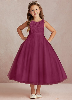 Azazie Calla Flower Girl Dresses Mulberry Ball-Gown Lace Tulle Dress image2
