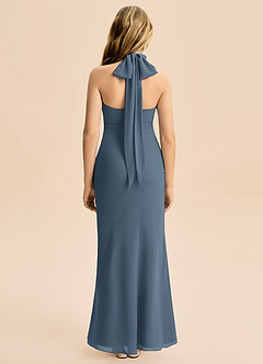 Azazie Velli Junior Meerjungfrau-Linie Hoher Kragen Chiffon Kleid Neptunblau image2