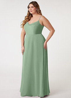 Azazie Daenerys Vestidos de damas de honor Vestido de Matcha de Gasa de Corte en A con Vaca image10