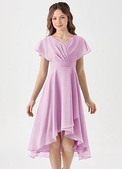 Azazie Graciela Junior Candy Pink A-Line Pleated Chiffon Dress image3