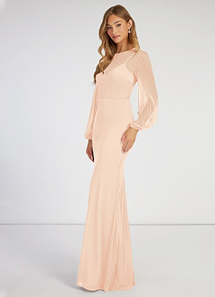 Azazie Denali Final Sale Agave Sheath Bow Mesh Dress image3