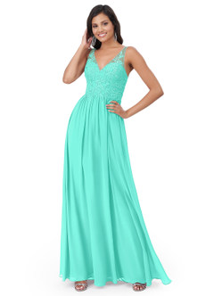 Azazie Amy Venta Final Vestido de Spa de Gasa de Corte En A con Encaje image1