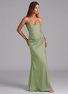 Azazie Claudelle Bridesmaid Dresses Dusty Sage Mermaid Strapless Stretch Satin Dress image4
