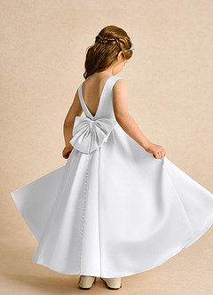 Azazie Cherry Flower Girl Dresses White White Ball-Gown Pleated Matte Satin Dress image4