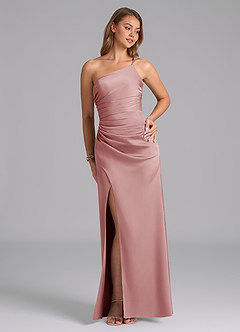 Azazie Eren Bridesmaid Dresses Dusty Rose Mermaid One Shoulder Stretch Satin Dress image4