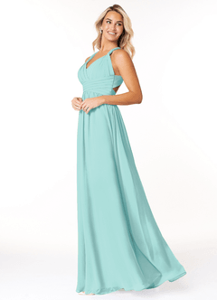 Azazie Ashia Bridesmaid Dresses Aqua A-Line Pleated Chiffon Dress image3