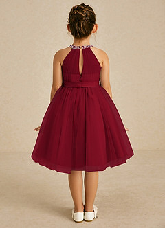 Azazie Honey Flower Girl Dresses Burgundy A-Line Beaded Matte Satin Dress image2