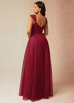 Azazie Luxi Bridesmaid Dresses Burgundy A-Line Pleated Tulle Dress image2