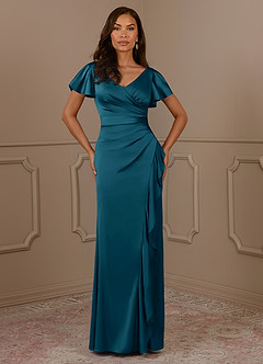 Azazie Roya Kleider für die Brautmutter Meerjungfrau-Linie Plissee mit V-Ausschnitt Stretch-Satin Kleid Tintenblau image2