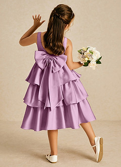 Azazie Margery Blumenmädchenkleider A-Linie Schleifen Stretch-Satin Kleid Blauregen image1