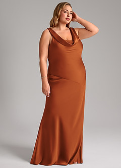 Azazie Rylina Bridesmaid Dresses Cinnamon Mermaid Stretch Satin Dress image10