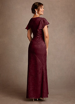 Azazie Dorina Final Sale Cabernet Sheath Pleated Floral Jacquard Dress image2