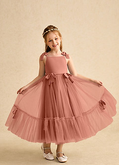 Azazie Jaci Sukienki dla dziewczynek sypiących kwiaty Linia A Pasek spaghetti Szyfon Długość kostki Sukienka image4