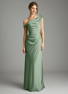 Azazie Emerson Bridesmaid Dresses Matcha Mermaid Off the Shoulder Stretch Satin Dress image3