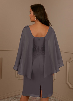 Azazie Mirra Mère de la mariée Robes Robe Fourreau en Mousseline de soie Col rond plissé Gris Acier image6