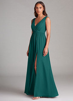 Azazie Tanicia Bridesmaid Dresses Peacock A-Line Pleated Chiffon Dress image2