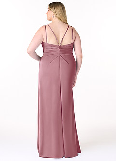 Azazie Aqua Bridesmaid Dresses Vintage Mauve A-Line V-Neck Pleated Stretch Satin Dress image9