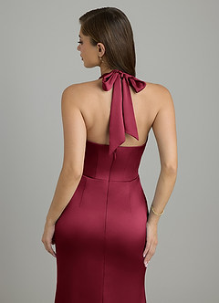 Azazie Paige Robes à essayer chez vous Robe Sirène en Satin extensible Plissé Bourgogne image6