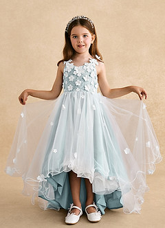 Azazie Celia Flower Girl Dresses Mist A-Line Lace Tulle Dress image4