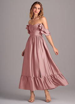 Azazie Anaya Robes de demoiselle d'honneur Robe Trapèze Convertible en Satin extensible Encolure en Forme de Cœur Rose Poussiéreuse image3