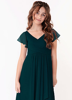 Azazie Omari Junior Vestido Pinho de Chiffon de Linha A com Ruched image4