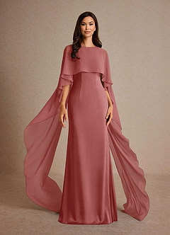 Azazie Milfred Mother of the Bride Dresses Antique Rose Sheath Boatneck Stretch Satin Dress image1