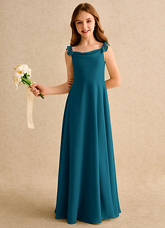 Azazie Puppy Girls Formal Flower Girl Dresses Ink Blue A-Line Pleated Chiffon Dress image4