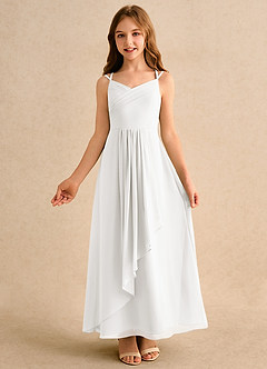 Azazie Zaida Girls Formal Robe Demoiselle D'honneur Fillette Robe Trapèze en Mousseline de soie Plissée Ivoire image4