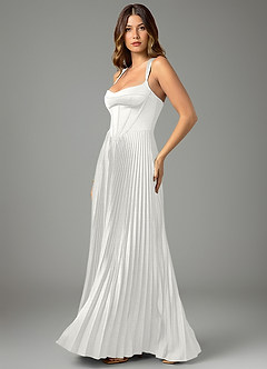 Azazie Avenelle Vestidos de damas de honor Vestido Blanco de Satén Elástico de Línea A con Corsé image3