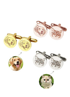 front Customizable Pet Portrait Rounded Metal Cuff Links