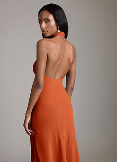 Azazie Lorena Bridesmaid Dresses Burnt Orange Mermaid Pleated Chiffon Dress image6