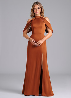 Azazie Bonny Bridesmaid Dresses Cinnamon Mermaid Off the Shoulder Stretch Satin Dress image4