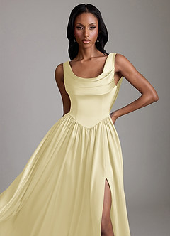 Azazie Novi Probar vestidos en casa Vestido de Azul Cielo de Satén Elástico de Corte en A con Con bolsillos image3