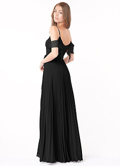 Azazie Lyney Brautjungfernkleider A-Linie Schulterfrei Chiffon Kleid Schwarz image4