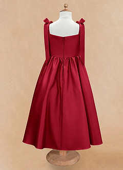 Azazie Chelsie Flower Girl Dresses Scarlet A-Line Bow Matte Satin Dress image6