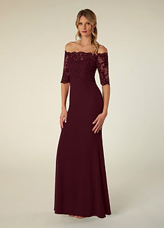 Azazie Jette Mother of the Bride Dresses Cabernet Mermaid Off the Shoulder Lace Dress image3