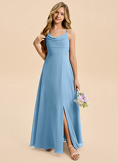 Azazie Gia Junior A-Linie Plissee Chiffon Kleid Stahlblau image6