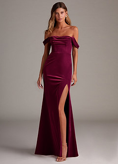 Azazie Saige Bridesmaid Dresses Cabernet Sheath Off the Shoulder Velvet Convertible Dress image4